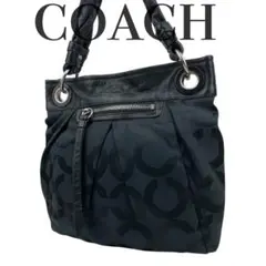 極美品　COACH コーチ ショルダーバッグ オプアート レザー キャンバス 黒