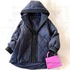 美品 ルイルエブティック ライトサーモツイードコンビフーディキルティングコート