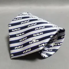 dunhill ダンヒル　ネクタイ（ネイビー＆ホワイト ストライプ 総柄）