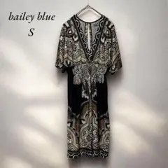 《ベイリーブルー》bailey blue 美品　総柄薄手ワンピースSエレガント