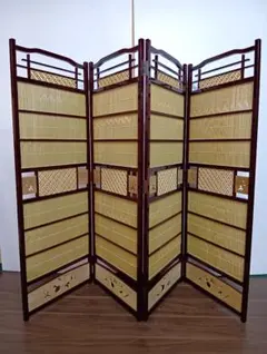 高級溜塗屏風「六瓢」四つ折り 御簾屏風 W47×4曲×H135