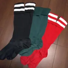 サッカー用ソックス 3足セット　21㎝　ライン　赤　黒　緑　カーフソックス代用
