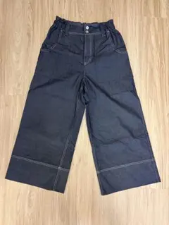 デニム ストレッチワイドパンツ 紺色インディゴ　レディースMサイズのサムネイル