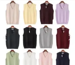 韓国風　ベスト、カーディガン3点セット（ベージュ、ブラウン）