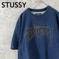 STUSSY ネイビー スウェットTシャツ　刺繍ロゴ　メンズMサイズ