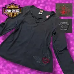 【Y2K】Harley-Davibson レースアップ ロンT ラインストーンのサムネイル