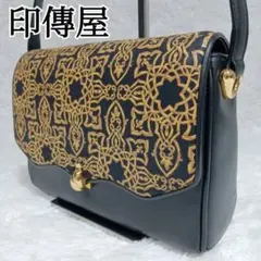 美品 印傳屋 インデンヤ ハンドバッグ 和装バッグ キナート 和風 刺繍 レザー 印傳屋 ハンドバッグ 手提げ 本革 和柄 甲州印伝 本皮 レザー 革