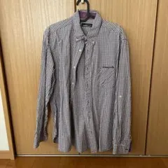 BEAMS チェック柄 長袖シャツ 白/紫