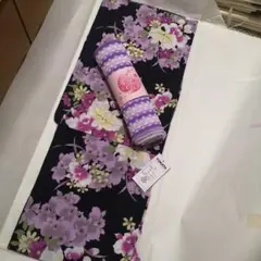 浴衣・帯セット M 黒地に紫花柄