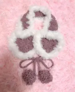 ハンドメイド イヤーマフ 耳あて ハート型モチーフ ピンク ふわふわ 編み物