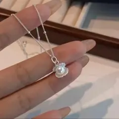 シルバー パール付き 貝殻 デザインネックレス レディース アクセサリーのサムネイル