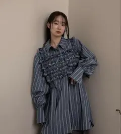 mideal フリルストライプチュニックシャツ