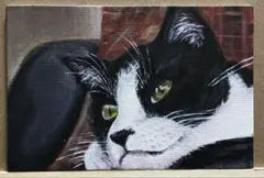 アクリル画 猫 ハチワレ　手描き 絵画 アート