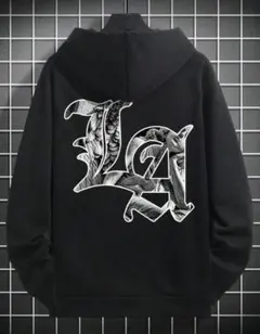 新品】L メンズ パーカー ストリート 黒 ロサンゼルス LA ロゴ