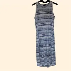 BASIC & CURRIC ノースリーブ ワンピース S 幾何学模様 ブルー