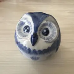 フクロウ 置物 陶器 染付