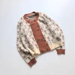花柄　ニット　カーディガン　ブラウン　フラワー　SA6