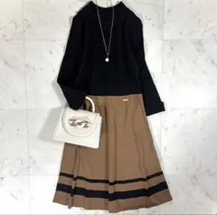 美品 ブルーレーベルクレストブリッジ バイカラー ニットワンピース 七分袖 黒