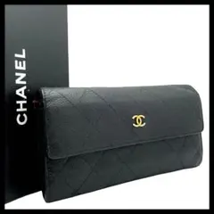 【美品】 CHANEL シャネル 長財布 ココ キャビア キルティング ブラックのサムネイル