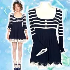 00s y2kラメクロシェプリーツボーダーop マリンコア コケット 平成 原宿