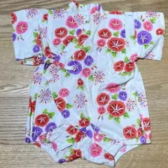 美品 ベビー用 ロンパース 甚平 女児 80cm 朝顔 花火 夏祭り 花火