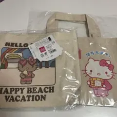 新品‼︎ 沖縄限定 日焼けキティ ミニトートバッグ　ランチバック ホワイト アイス