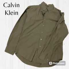 【極美品】CalvinKlein 長袖シャツ カーキ　コットンシャツ