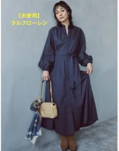 近年 美品✨ローレンラルフローレン ロングワンピース ロゴボタン ベルト 黒 4 新作セール ラルフローレン ロゴボタンタートルネックドレス