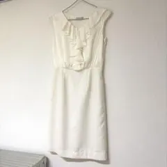 ESPRITMUR ホワイト フリル ノースリーブ ワンピース　7号　ひざ丈