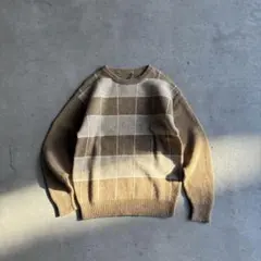 90s VINTAGE 格子 チェック柄 ウールニット M/L 相当