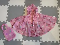 レインポンチョ ピンク 花とウサギ柄(収納袋付き)