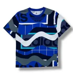 adidas アディダス Tシャツ 総柄 トレフォイル 半袖 ブルー 青 L