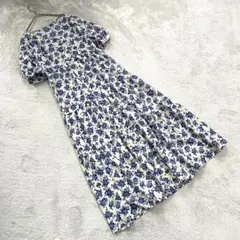 美品【ジーユー】（S）花柄ロングワンピース ブルー ホワイト