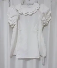 Fit more スカラップ襟 パフスリーブ ブラウス ホワイト