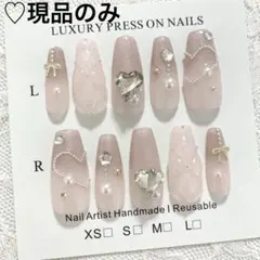 ネイルチップ ワンホン 韓国 ピンク キルティング ハート リボン