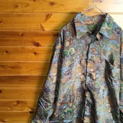 長袖シャツ　柄シャツ　フリーサイズ　ボタニカル柄　抽象柄　レトロ　ヴィンテージ