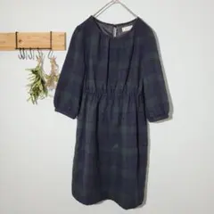 アナトリエ【M】バーバリーチェック 膝丈ワンピース 可愛い プルオーバー 紺