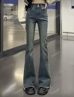 shien フレアパンツ デニム ブルー