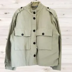 B2395 ZARA カジュアルジャケット アウター(S) カーキ 無地 綿のサムネイル