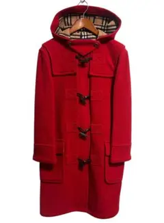 美品▽バーバリーブルーレーベル 裏地ノバチェック ダッフルコート 38 赤