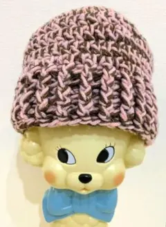 アポロチョコ色　韓国風ニット帽　フリーサイズ　手編み