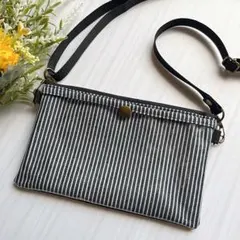 スマホショルダー☆お財布ポシェット《ヒッコリーストライプ×デニム》ハンドメイド