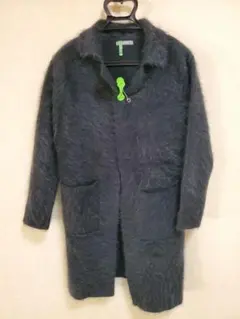 ダークグレー アンゴラファーひざ丈コート