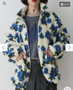 jouetie 青 花柄 ボアジャケット