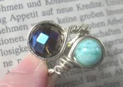 スモーキークォーツオーラ＆アマゾナイトTwinリング☆指輪GOLDハンドメイド