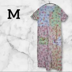 【M】ゆったり花柄 半袖シャツワンピース