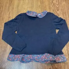 122/128サイズ H&M コットン100% ネイビー　ニットセーター　襟花柄