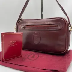 良品 Cartier ショルダーバッグ レザー ボルドー マストライン 斜め掛け