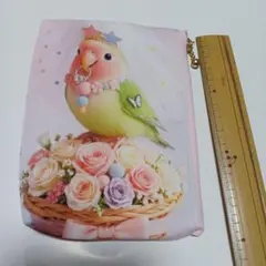 インコグッズ　ウエディングコザクラさんピンクのほっぺポーチ