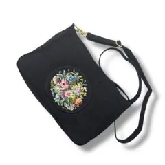 久家道子　 刺繍クラッチバッグ 久家道子 Michiko Kuge プチポアン フラワー ゴブラン刺繍